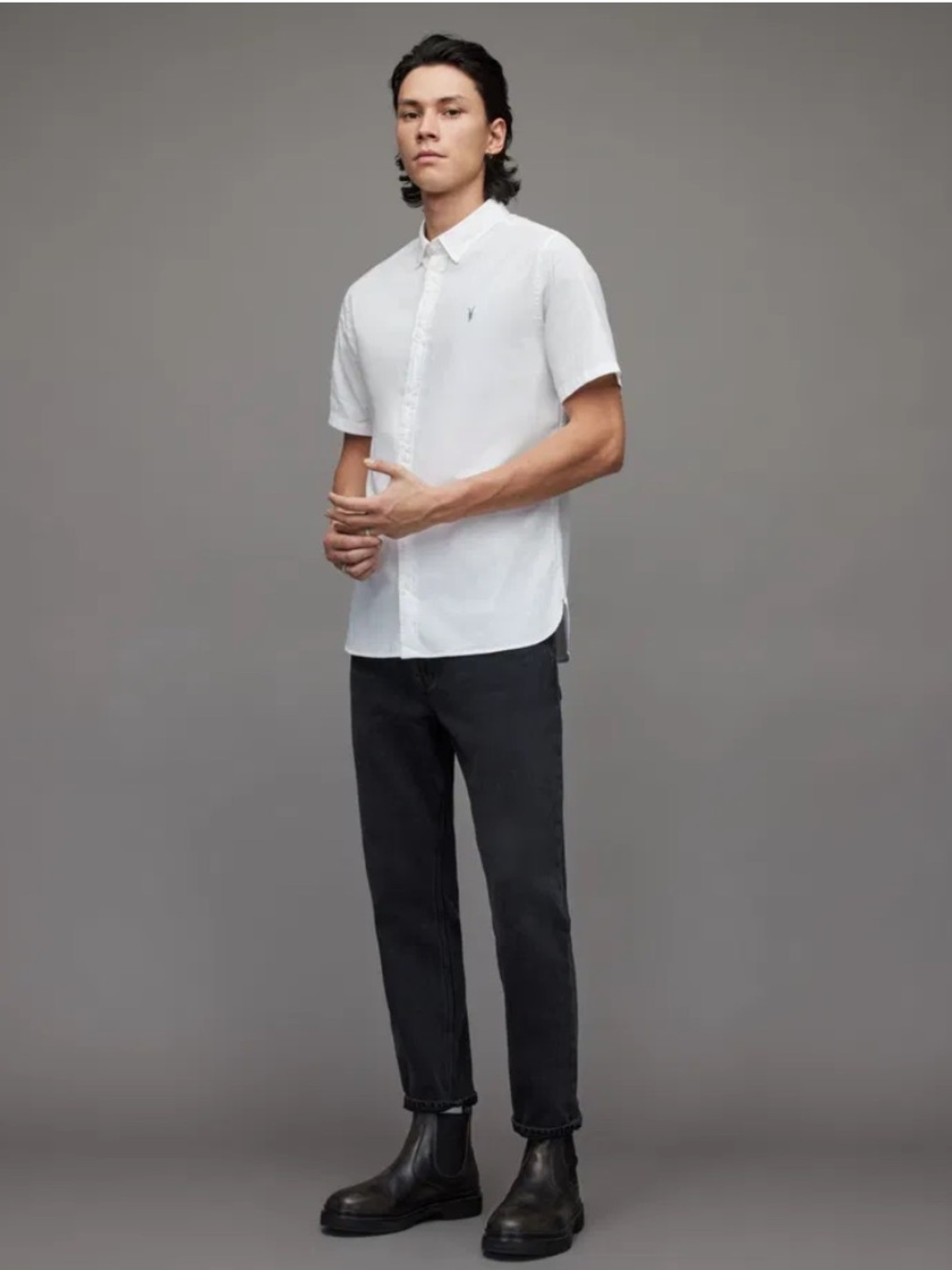 All Saints Riviera White Short-Sleeve Button-Up Shirt